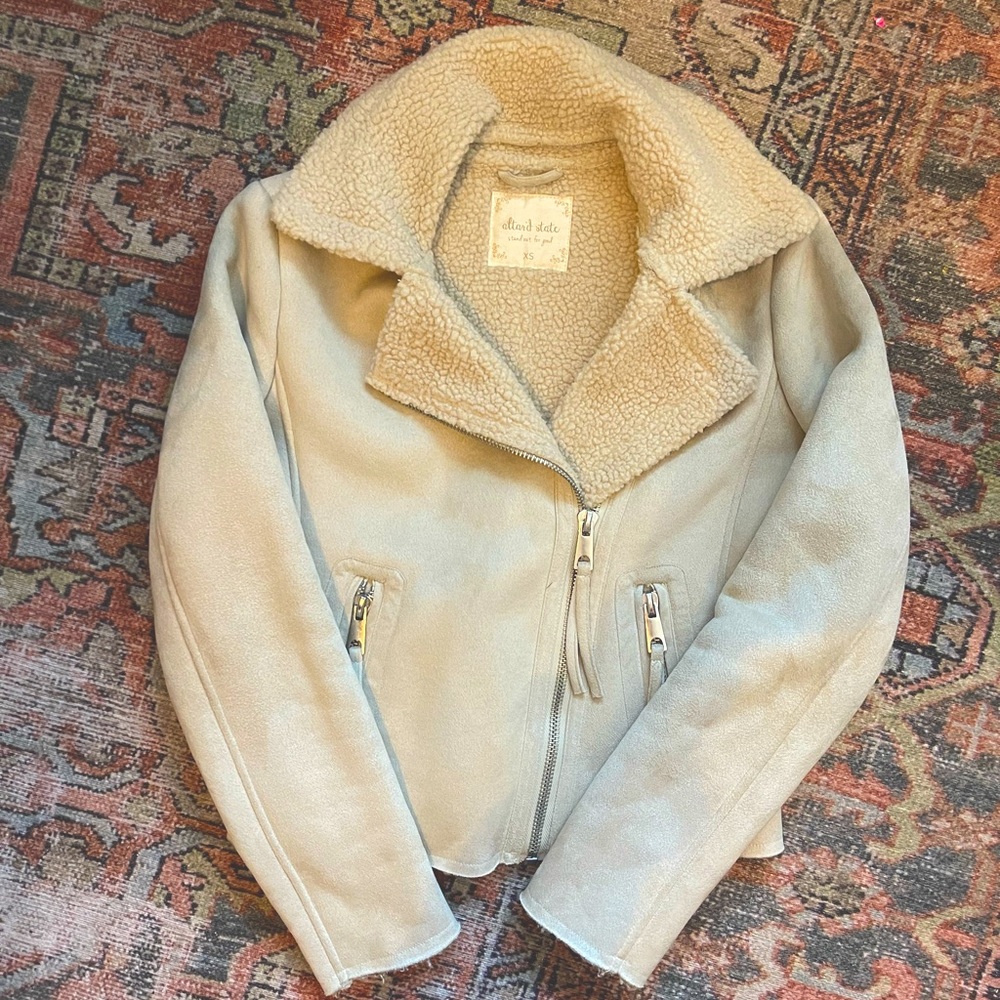 Altar’d State Faux suede shearling Moto jacket, size XS